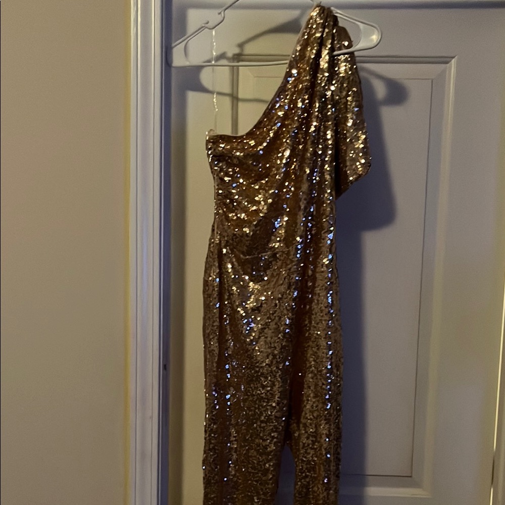 Gold Sequin One-Shoulder Jumpsuit